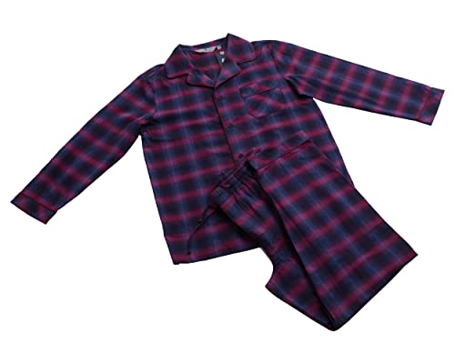 Revise RE-911 Schlafanzug für Herren - Lang - Flannel 100% Baumwolle - Pyjama - Dunkelblau/Rot 1055 – Gr. M von R Revise