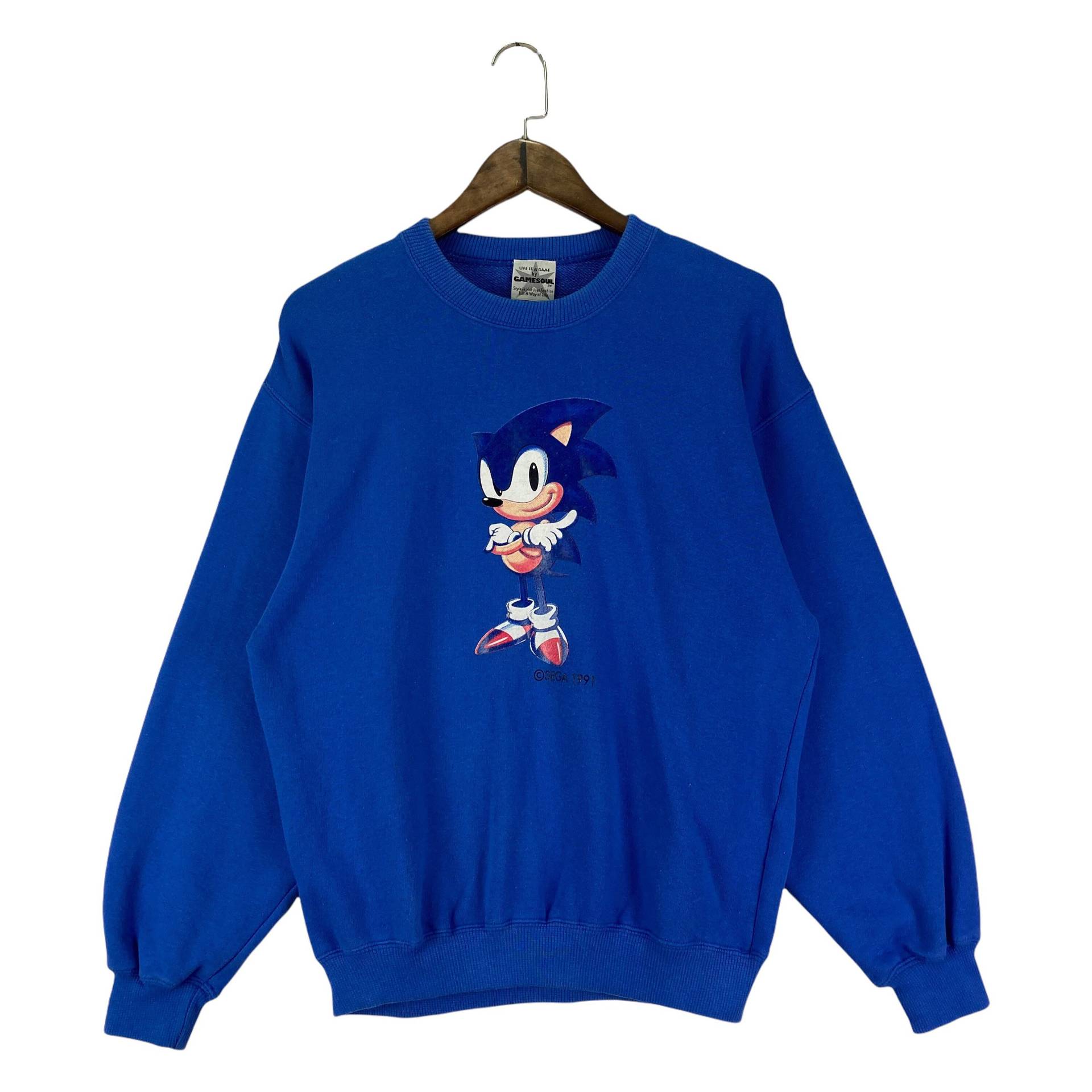 Vintage 1991 Gamesoul Sega Sonic The Hedgehog Crewneck Sweatshirt Blau Made in Japan Pullover Größe M von RevivalModeWarehaus