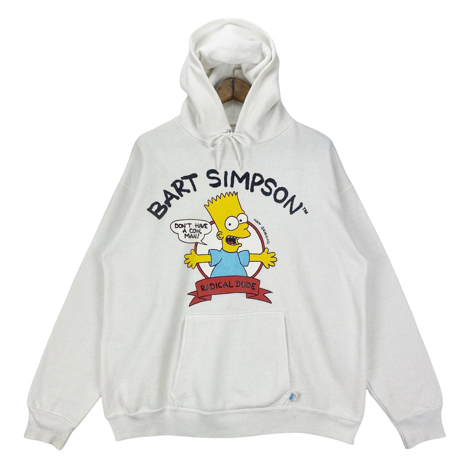 Vintage 80Er Jahre Bart Simpson Hoodie Pullover Weiß Großes Logo Made in Usa Größe L von RevivalModeWarehaus