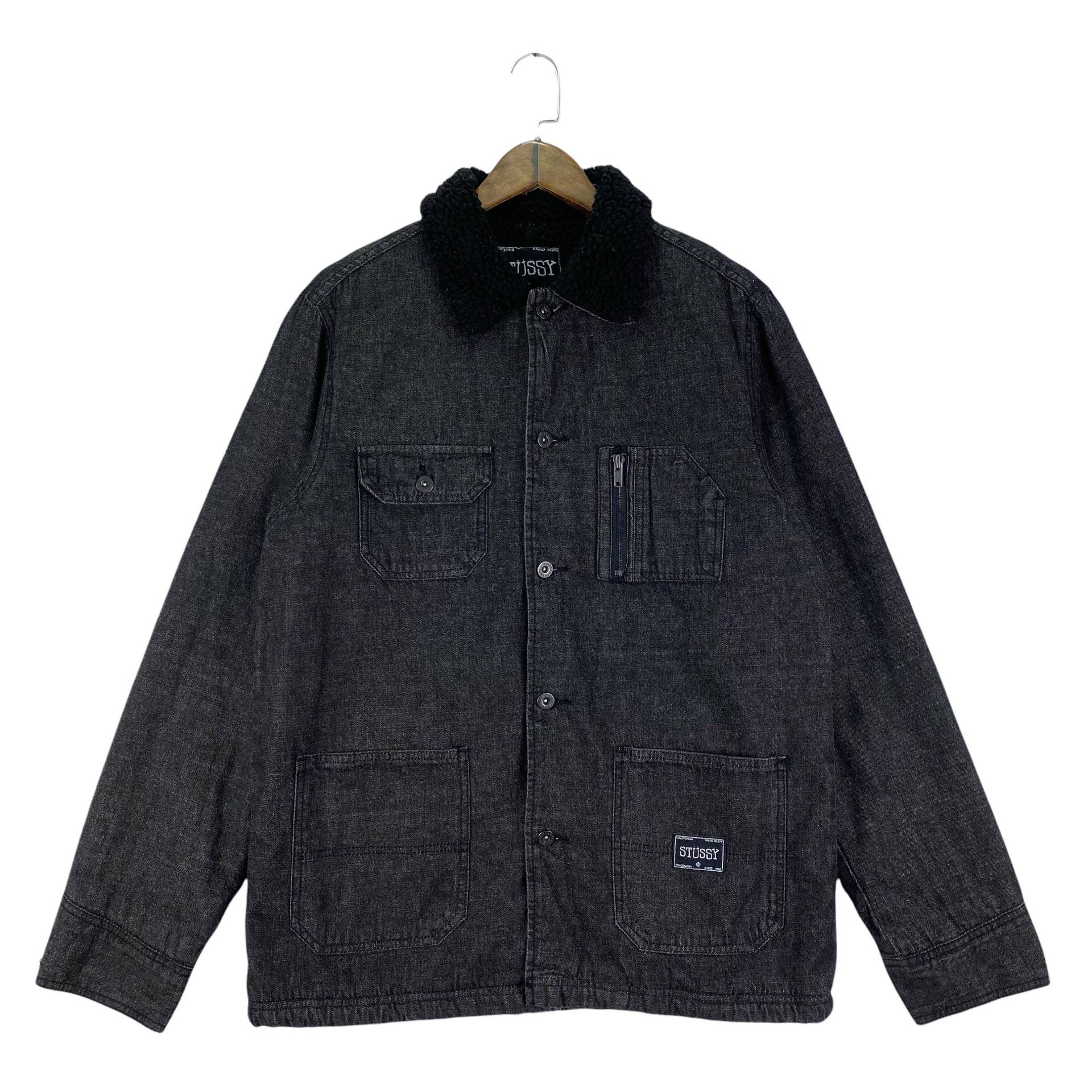 Vintage Stussy Weltweit Denim Sherpa Gefüttert Chore Jacke Made in China Arbeitskleidung Schwarz Größe M von RevivalModeWarehaus