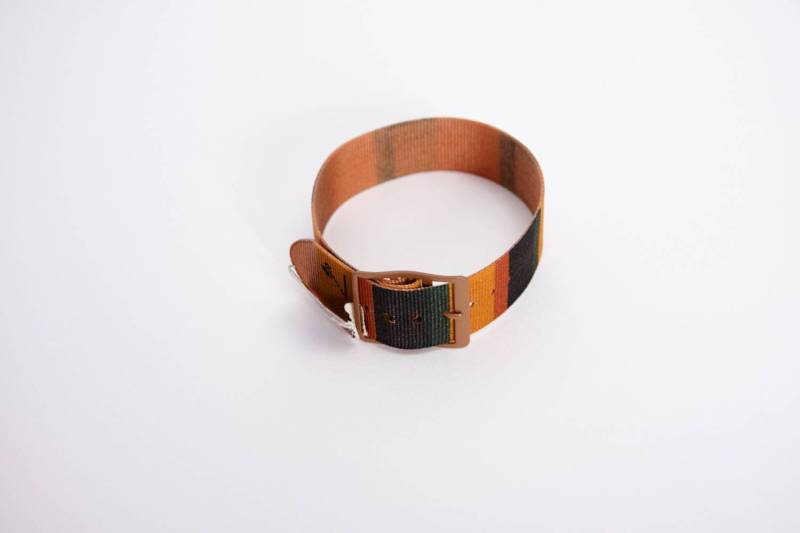 Orange-Braun Gestreiftes Nylon Uhrenarmband Von John Weitz Vintage 1950Er Jahre Revival Vintage Boutique von RevivalVintageBoutiq