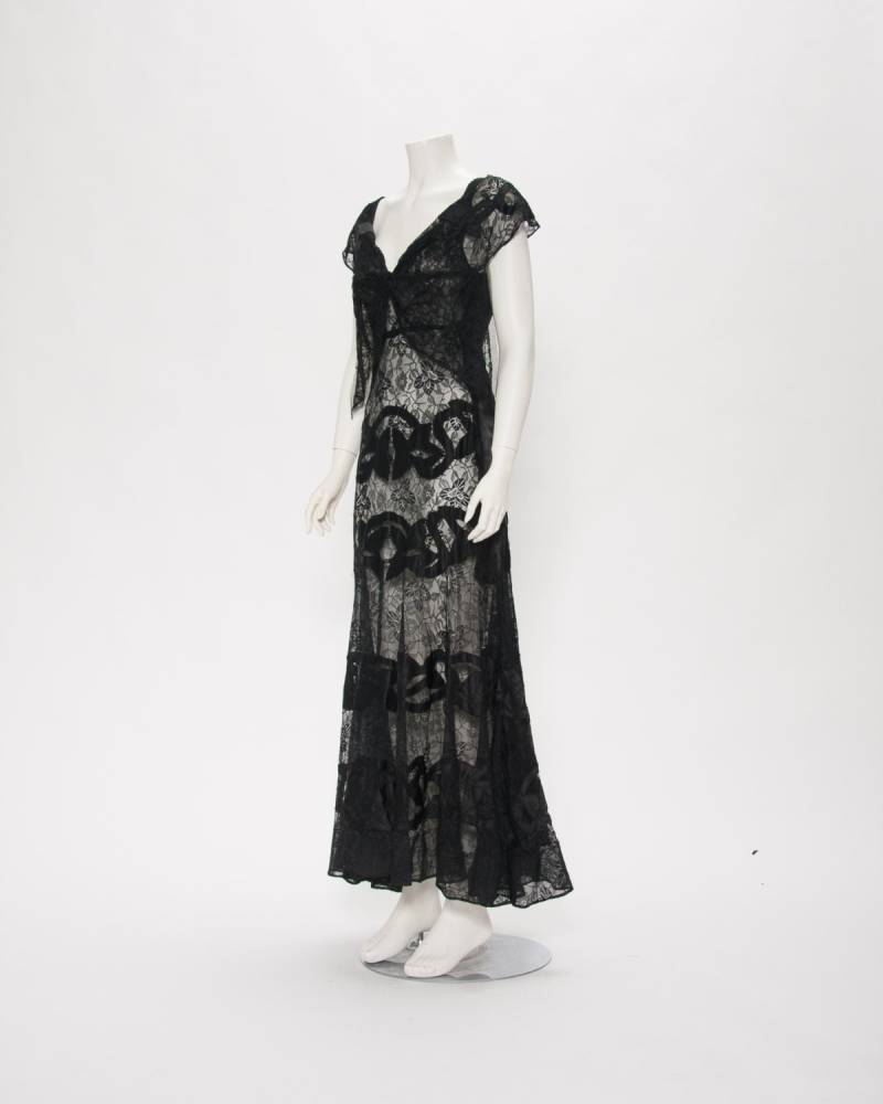 Schwarzer Transparenter Floraler Spitze Mit Applikation Vintage 1930Er Jahre Revival Vintage Boutique von RevivalVintageBoutiq