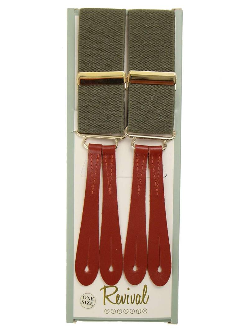 Hosenträger | 1940S Handgefertigte Vintage-stil Khaki Armee-Grün Y-Back-Knopf Mit Hellbraunen Lederschlaufen von RevivalVintageUK