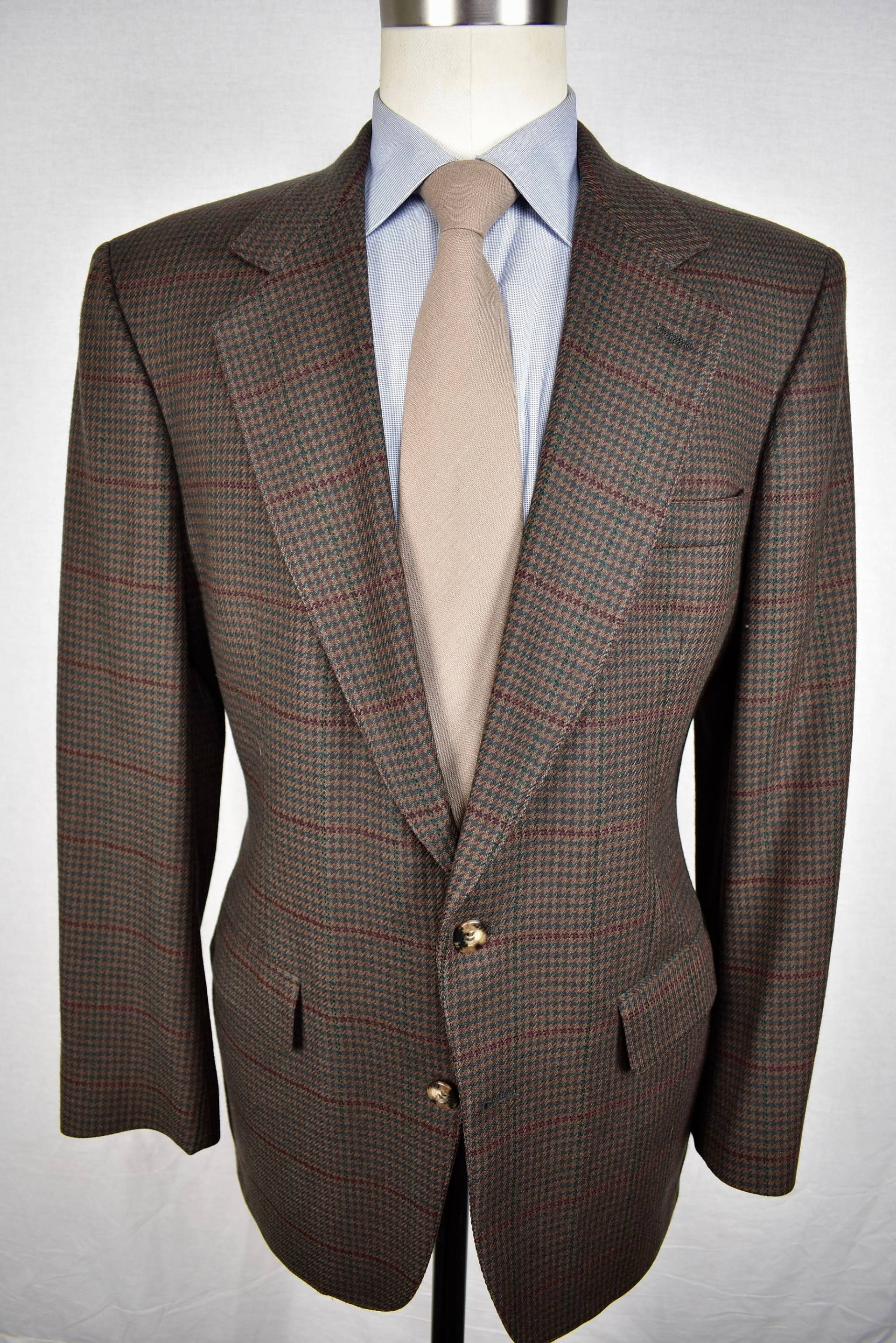 Badowers Braun/Grünes Hahnentrittmuster 100% Wolle Sportjacke Mit Zwei Knöpfen Size 40R von ReviveClothiers