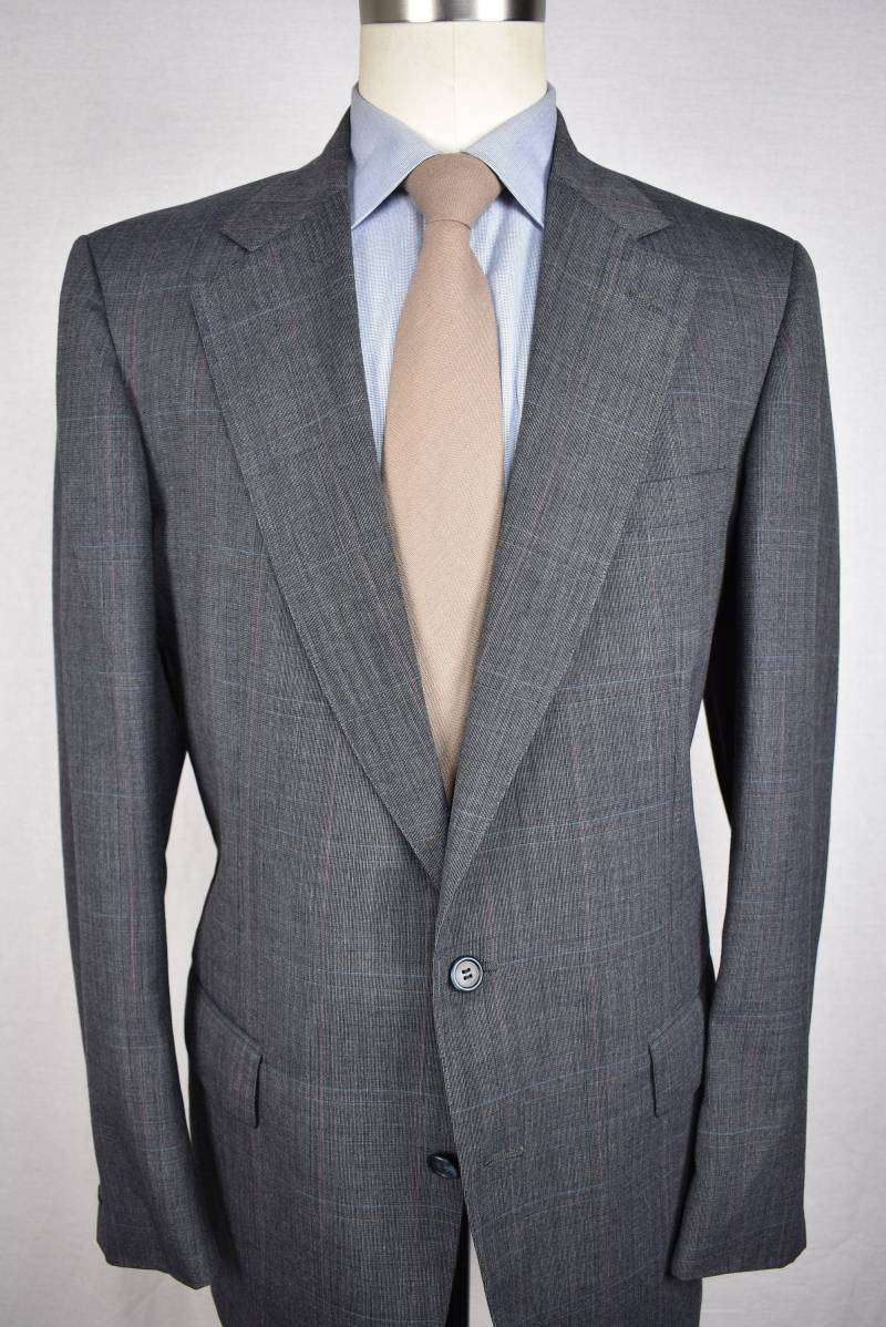 Cricketeer Grau Fensterscheibe Check Kammgarnwolle Zwei Knopf Stück Anzug Sz 42L von ReviveClothiers