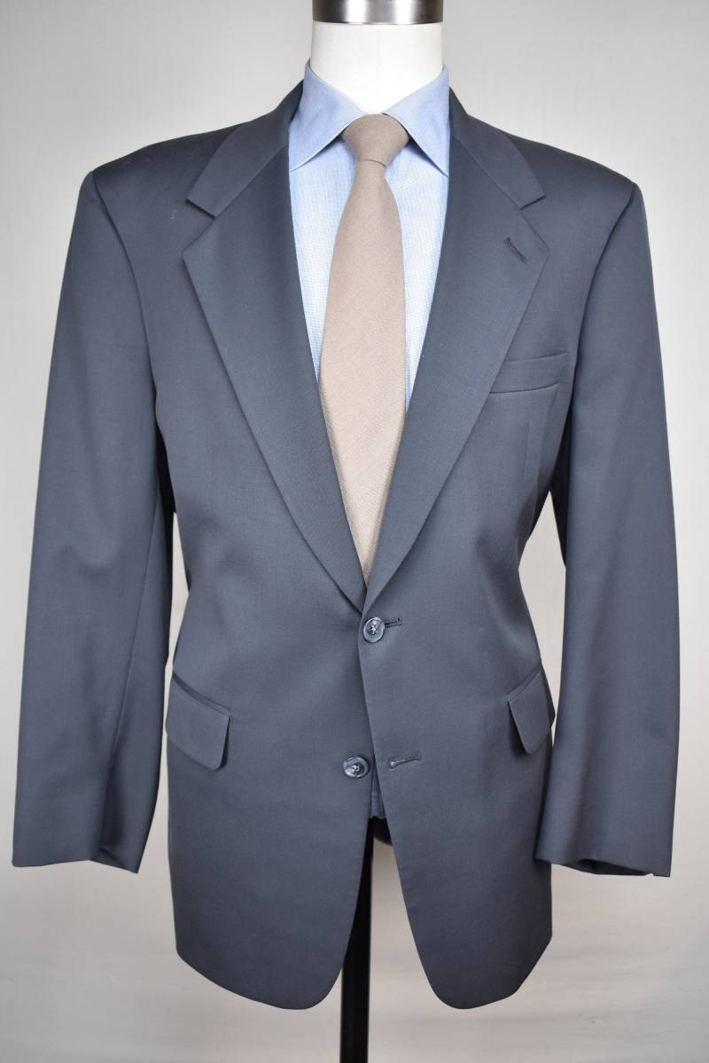 No-Name Maßgeschneiderte Grauer Kammgarn Wolle Zwei Button Stück Anzug Größe 42R von ReviveClothiers