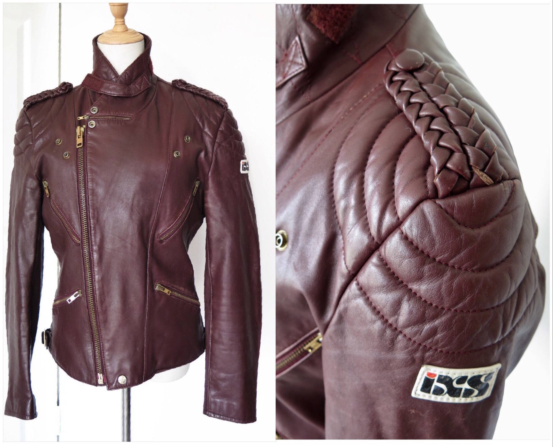 Ixs Iconic Vintage Retro Herren Unisex Echtes Leder Burgund Braun Ox Blut Biker Motorradjacke, S, S/M von ReviveThemAll