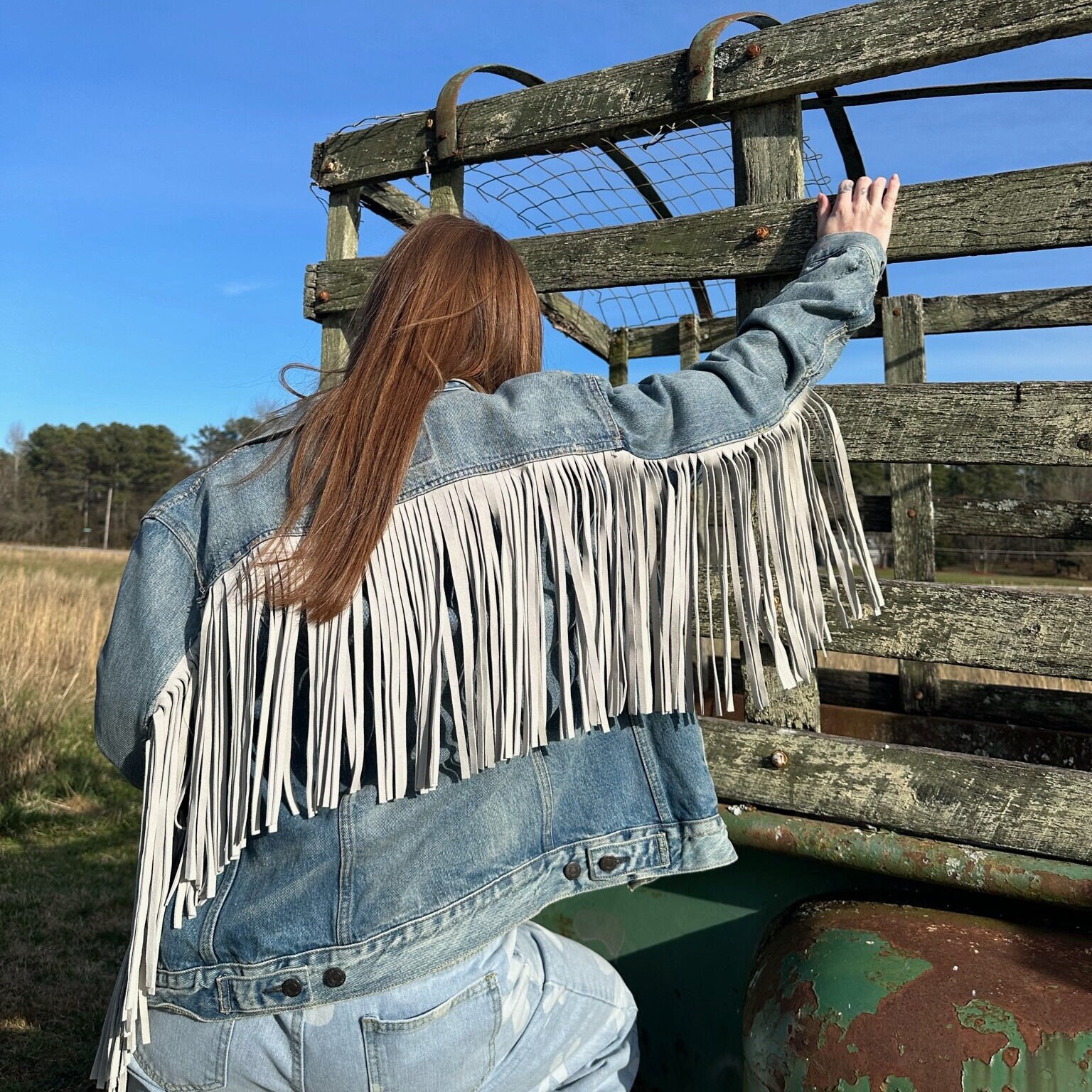 Up-Cycled Fransen Jeansjacke von ReviveThreadsco