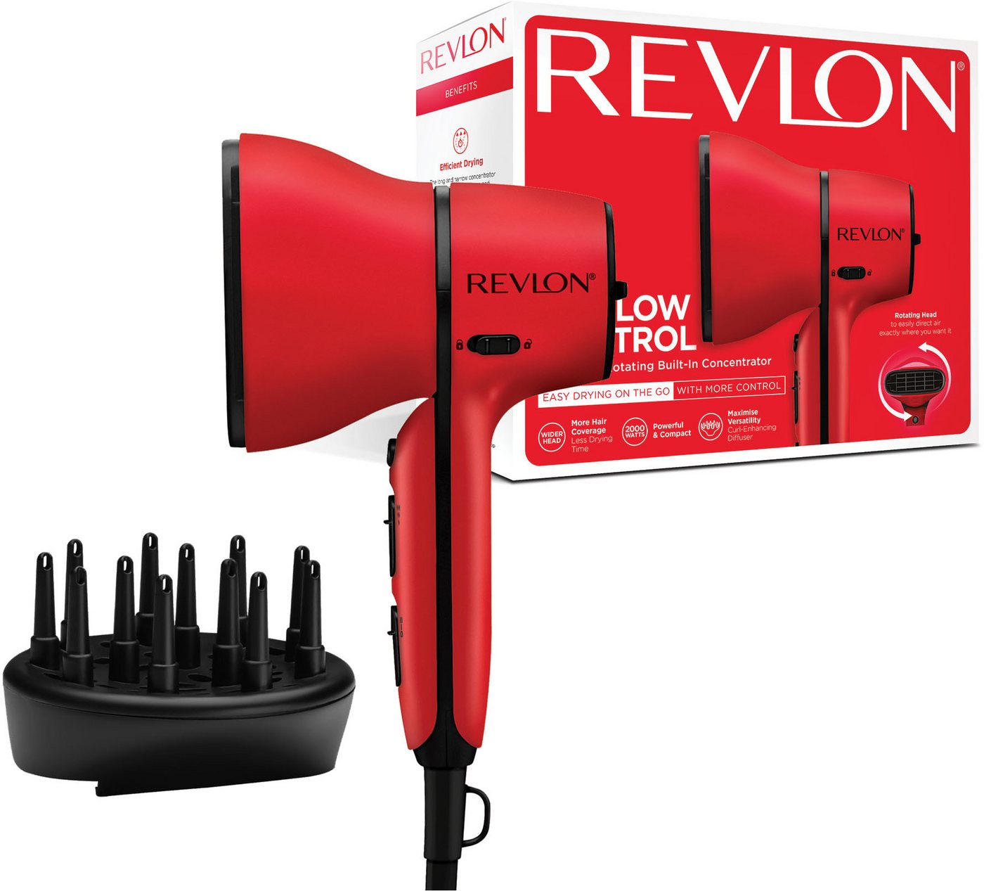 Revlon Haartrockner Haartrockner mit Luftstromregelung - REVLON Airflow Control, RVDR5320E, 2000 W, kompakter Trockner, Frisierdüse + Lockenverstärkungs-Diffusor, 2000 W von Revlon