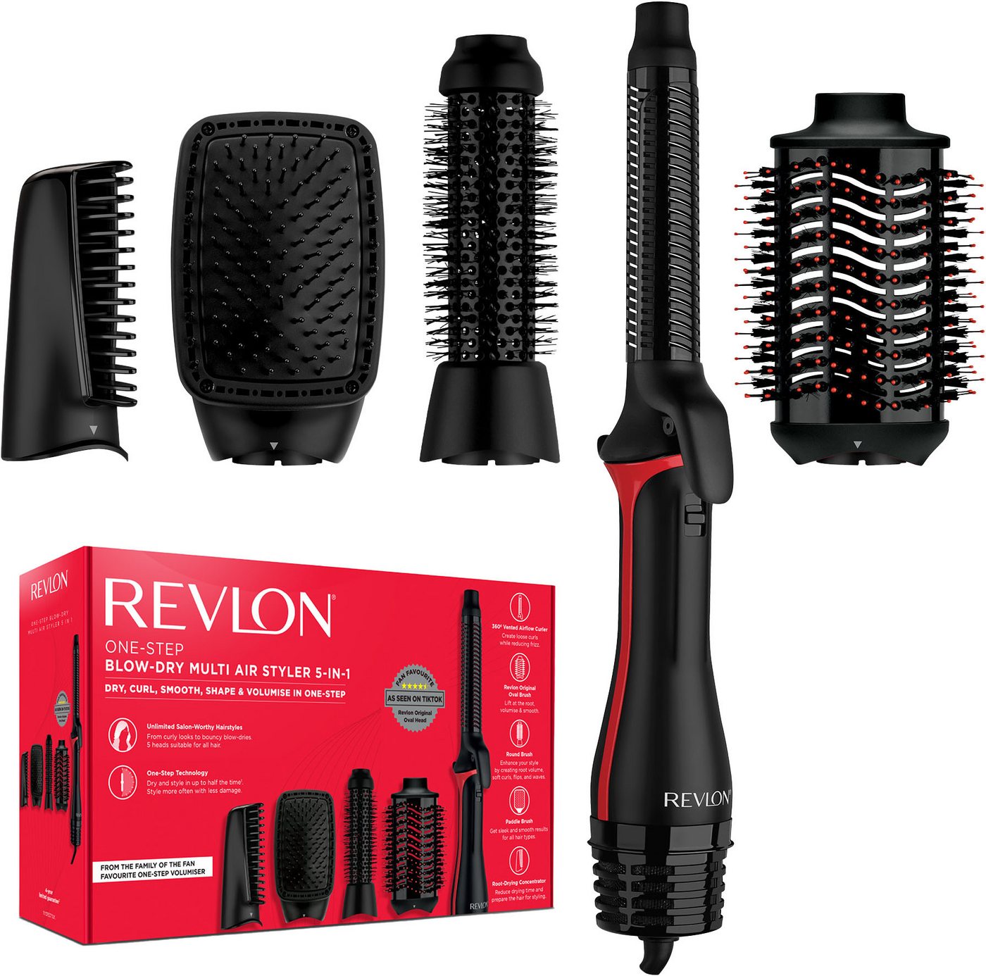Revlon Multihaarstyler ONE-STEP™ Air Styler 5-in-1 mit Revlon Original-Kopf - RVDR5371E, Unbegrenzte Frisiermöglichkeiten dank 5 hochwertigen Stylingköpfen von Revlon