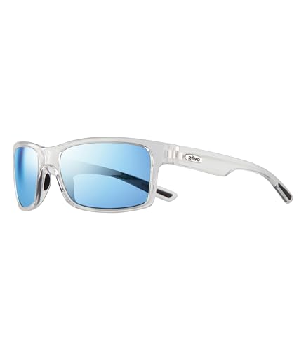Revo Crawler: Polarized Filters UV, Performance Rectangle Rechteckige Sonnenbrille, Clear Crystal Frame mit Blue Water Lens (RE 1027) von Revo