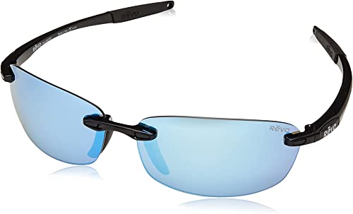 Revo Polarisierte Sonnenbrille Descend E, rechteckiger Rahmen, 64 mm, schwarzer Rahmen, blaues Wasser von Revo