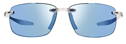 Revo Sonnenbrille Descend N: Polarisierte Gläser filtern UV, randloser rechteckiger Rahmen, Kristallrahmen mit Blue Water-Linse von Revo