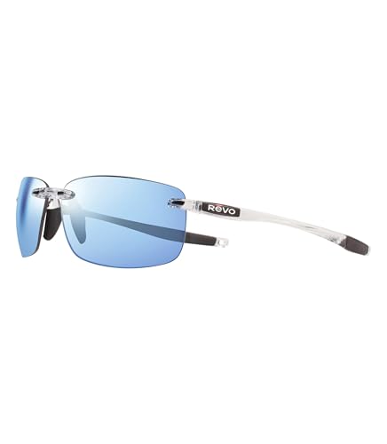 Revo Sonnenbrille Descend N: Polarisierte Gläser filtern UV, randloser rechteckiger Rahmen, Kristallrahmen mit Blue Water-Linse von Revo