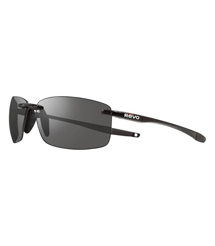 Revo Sonnenbrille Descend N: Polarisierte Gläser filtern UV, randloser rechteckiger Rahmen, schwarzer Rahmen mit Graphitgläsern von Revo