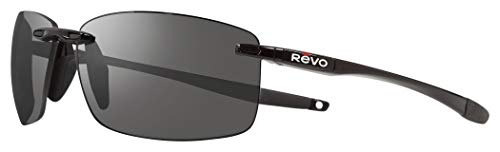 Revo Sonnenbrille Descend N: Polarisierte Gläser filtern UV, randloser rechteckiger Rahmen, schwarzer Rahmen mit Graphitgläsern von Revo