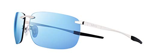 Revo Sonnenbrille Descend Z: Polarisierte randlose Gläser mit Bügeln aus Edelstahl, Gestell aus satiniertem Chrom mit blauen Gläsern von Revo