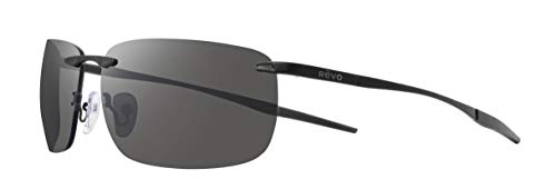 Revo Sonnenbrille Descend Z: Polarisierte randlose Gläser mit Bügeln aus Edelstahl, Rahmen in Satinschwarz mit Gläsern in Graphit von Revo