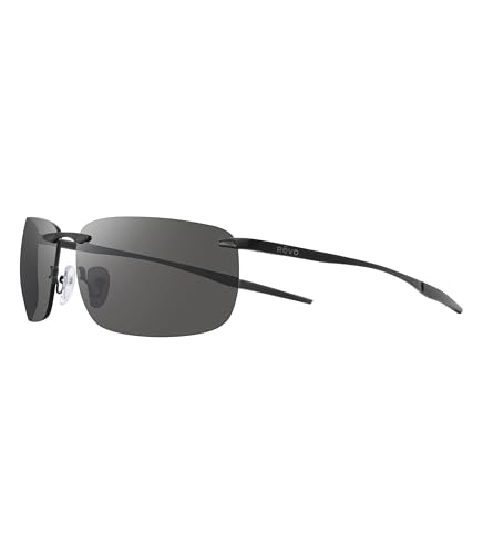 Revo Sonnenbrille Descend Z: Polarisierte randlose Gläser mit Bügeln aus Edelstahl, Rahmen in Satinschwarz mit Gläsern in Graphit von Revo