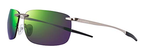 Revo Sonnenbrille Descend Z: Polarisiertes randloses Glas mit Bügeln aus Edelstahl, glänzender Gunmetal-Rahmen mit Evergreen-Linse von Revo