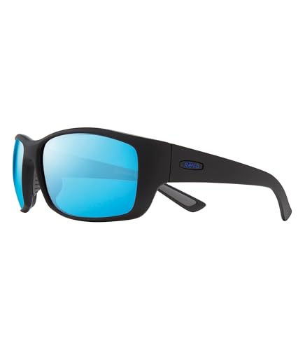 Revo Sonnenbrille Dexter: Polarisierte Kristallglaslinse für Herren mit großem, quadratischem Wrap-Rahmen, mattschwarzer Rahmen mit H20 Blue Lens von Revo