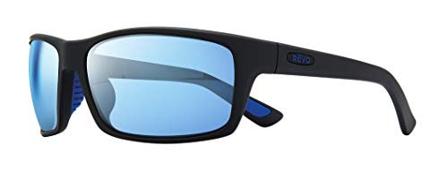 Revo Sonnenbrille Rebel x Bear Grylls: Polarisierte Serilium-Linse für Herren mit rechteckigem Wrap-Rahmen, mattschwarzer Rahmen mit Blue Water-Linse von Revo