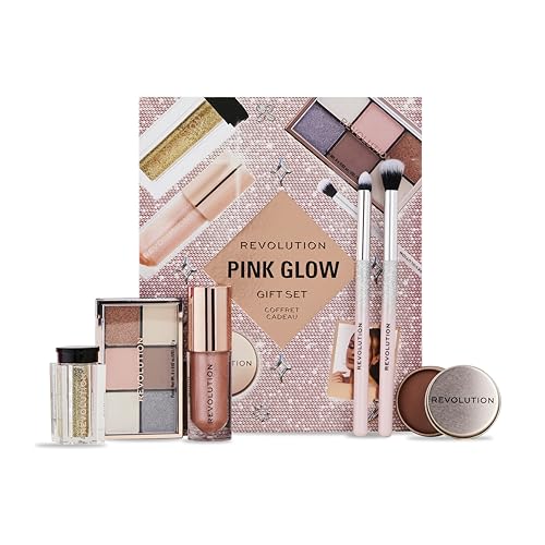Revolution Beauty Pink Glow Get The Look Makeup Geschenkset, 6-teiliges Set mit Lidschatten, Lipgloss & Körperglitter, Tierversuchsfrei von Revolution Beauty London