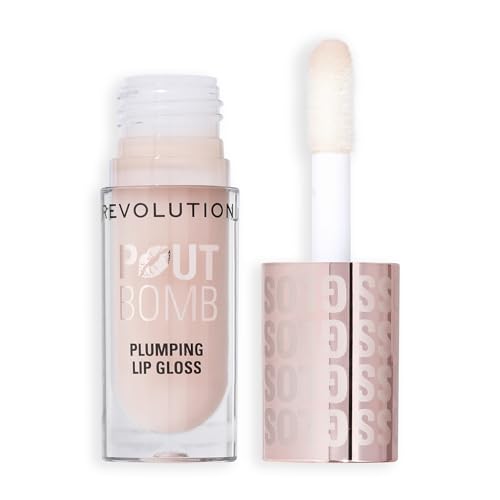 Revolution Beauty Pout Bomb Plumping Lip Gloss, Hochglanz für glänzende, vollere & pralle Lippen mit Hyaluronsäure & Peptiden, vegan & tierversuchsfrei, Sheer Milky Nude von Revolution Beauty London