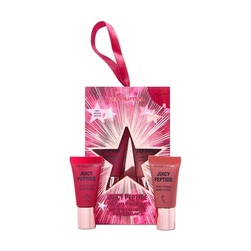 Revolution Juicy Peptide Mini Lip Balm Gift Set, Limited Edition mit festlichen Sorten Candy Cane & Gingerbread, angereichert mit Peptiden, vegan und tierversuchsfrei Revolution Juicy Peptide Mini Lip Balm Gift Set, Limited Edition mit festlichen Sorten Candy Cane & Gingerbread, angereichert mit Peptiden, vegan und tierversuchsfrei von Revolution Beauty London