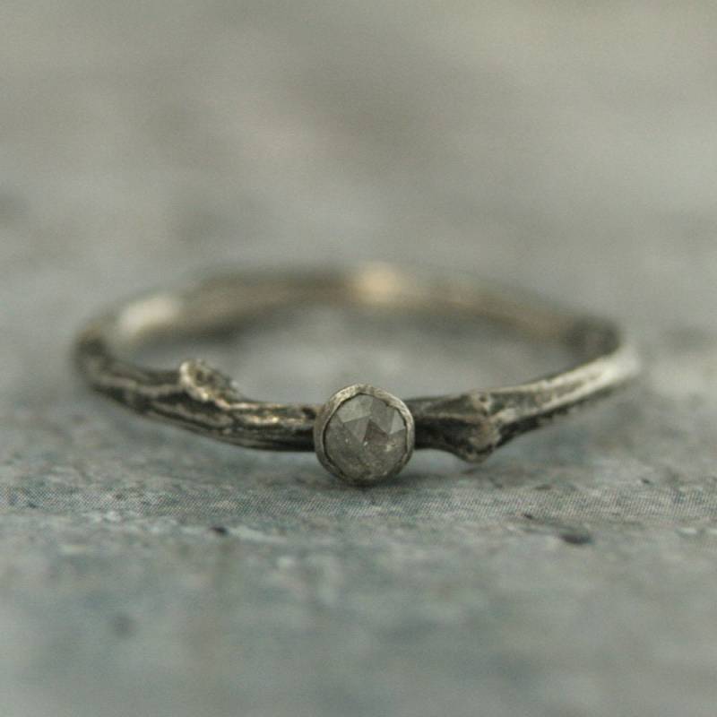 Diamant Zweig Ring 3mm Rosenschliff Silber Verlobungsring Rohdiamant Rustikaler Ehering Wald von RevolutionBA