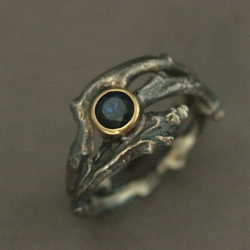 Zweig Verlobungsring - Braut Set Saphir Blauer Ring Band von RevolutionBA