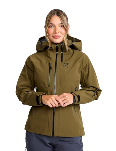 RevolutionRace Cyclone 3L Shell Jacket für Damen, Wasserdichte Jacke mit Recco-Reflektoren zum Wandern, Dark Olive, XL von RevolutionRace