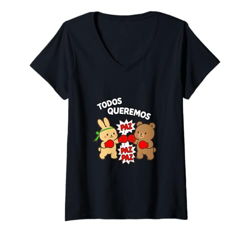 Damen Todos Queremos Paz Cute Boxen Spanisch T-Shirt mit V-Ausschnitt von Revolutionary Merch
