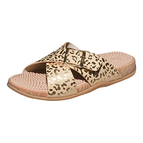 Revs Arkaig, Premium Fußreflexzonenmassage, Massage & Akupressur-Sandalen mit Gekreuzte Riemen für Damen, Gold Gepard 40/41EU (Label 41) von Revs