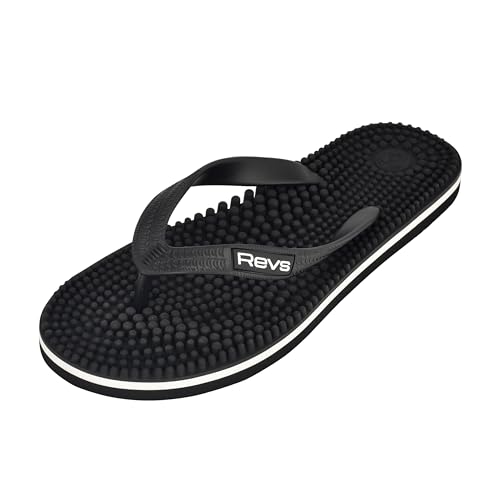 Revs - Lights - Reflexzonen-Massage-Flip-Flops für Männer und Frauen, Mattschwarz 43EU von Revs