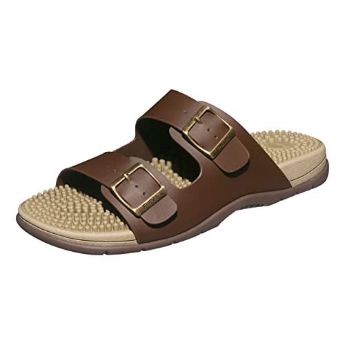 Revs Lochy, Premium Reflexzonenmassage & Akupressur Sandalen mit Doppelriemen für Herren, Braun 42EU von Revs