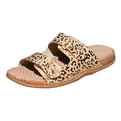 Revs Shiel, Premium Reflexzonenmassage & Akupressur Sandalen mit Doppelriemen für Damen, Gold Gepard 37EU von Revs