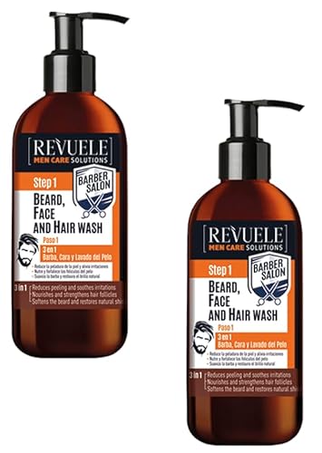 REVUELE MEN CARE SOLUTIONS 3 in 1 – Bart-, Gesichts- und Haarwäsche 2er Pack. 2x300ml von Revuele