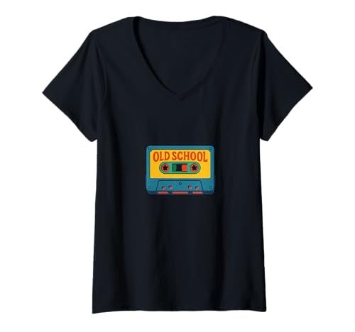 Damen Old School Kassette Retro T-Shirt mit V-Ausschnitt Damen Old School Kassette Retro T-Shirt mit V-Ausschnitt von Rewind Vibes Emporium