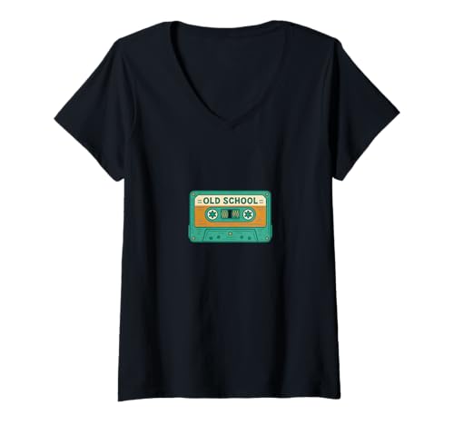 Damen Old School Kassette Retro T-Shirt mit V-Ausschnitt Damen Old School Kassette Retro T-Shirt mit V-Ausschnitt von Rewind Vibes Emporiums