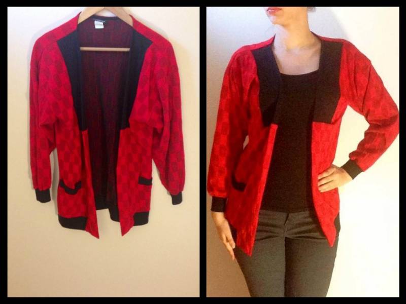 Vintage Rot Und Schwarz Strickjacke Vintage Rot Und Schwarz Strickjacke von RewindYourMind