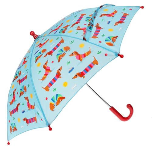 Rex London Regenschirm Push-up Kinder Wurst Hund Hellblau 70cm×70cm×53cm, hellblau, 70 cm × 70 cm × 53 cm von Rex London