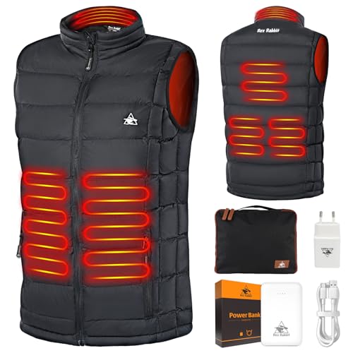Beheizbare Weste, Beheizte Weste Herren mit 10000mAh Akku, Heizweste mit 6 Heizzonen, 3 einstellbare Wärmestufe, Beheizte Jacke mit Powerbank für Outdoor Wandern Motorrad Camping von Rex Rabbit