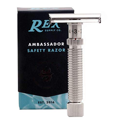 Rex Supply Company, Rex Ambassador, Nassrasierer, 100 % Edelstahl, verstellbar, doppelseitige Klinge, handgefertigt in den USA von Rex Supply Company