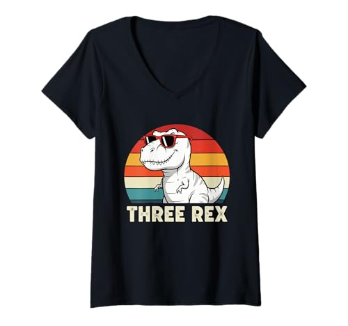 Damen 3 Rex Dinosaur 3rd Birthday Boy Girl Three Rex Birthday T-Shirt mit V-Ausschnitt Damen 3 Rex Dinosaur 3rd Birthday Boy Girl Three Rex Birthday T-Shirt mit V-Ausschnitt von Rex Three Rex 3rd Birthday Dino Party Fun
