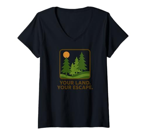 Damen Dein Land. Deine Flucht. | Retro Forest Off-Grid Adventure T-Shirt mit V-Ausschnitt Damen Dein Land. Deine Flucht. | Retro Forest Off-Grid Adventure T-Shirt mit V-Ausschnitt von RexAndHoundTales