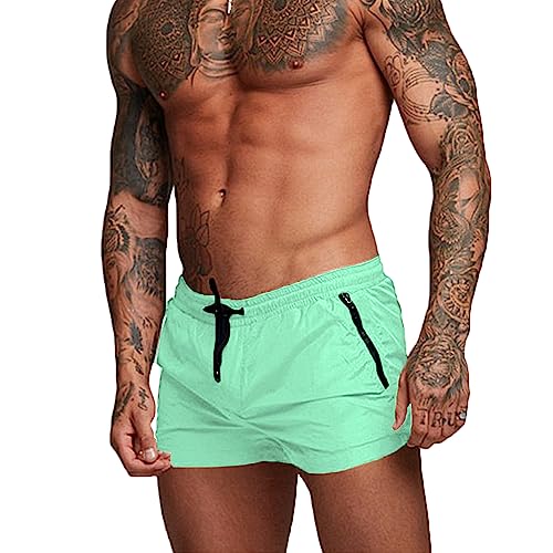Rexcyril Herren Athletic Gym Workout Shorts 7,6 cm schnell trocknend Laufen Bodybuilding Kurze Shorts mit Futter und Reißverschlusstaschen, Hellgrün, Mittel von Rexcyril