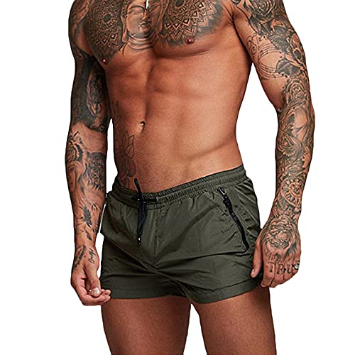 Rexcyril Herren Athletic Gym Workout Shorts 7,6 cm schnell trocknend Running Bodybuilding Kurze Shorts mit Futter und Reißverschlusstaschen, armee-grün, Mittel von Rexcyril