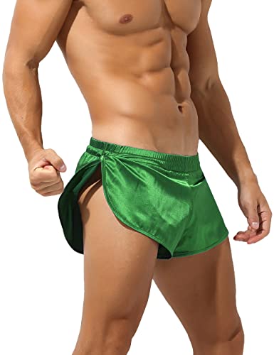 Rexcyril Herren-Boxershorts, sexy Unterwäsche, seidig, geteilte Seiten, Satin, Grün , X-Large von Rexcyril