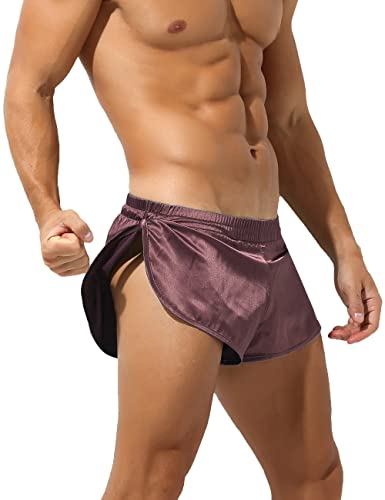 Rexcyril Herren-Boxershorts, sexy Unterwäsche, seidig, geteilte Seiten, Satin, coffee, Medium von Rexcyril